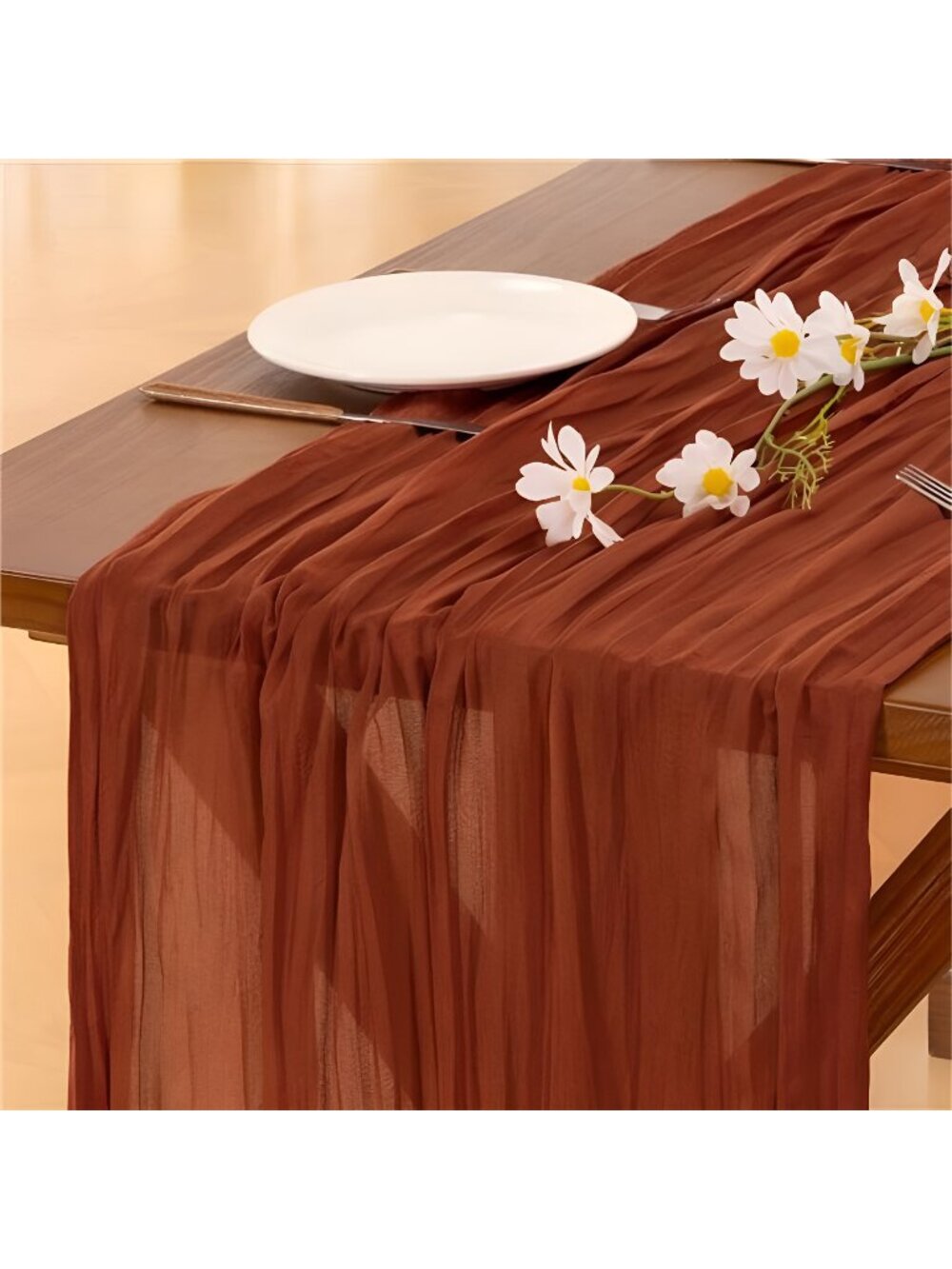 Fall Table Runner Terracotta Cheesecloth Gauze Burnt Orange Boho Rustic